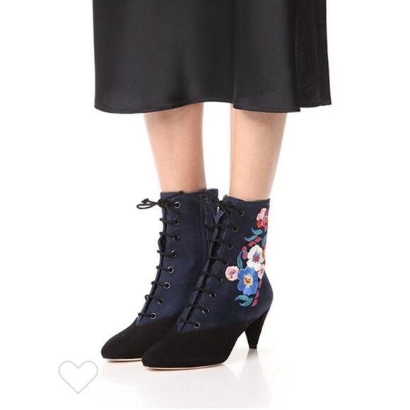 Tory Burch Embroidered Kitten Heel Suede Bootie - Picture 1 of 7